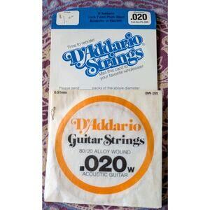 D'Addario BW020 Strings (4) Acoustic Guitar 80/20 Alloy Wound + Index Card